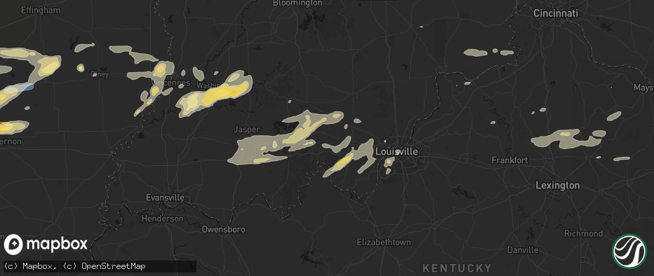 Hail map in Milltown, IN on May 16, 2026