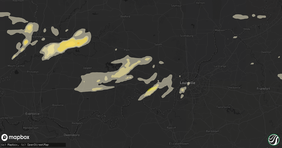 Hail map in Milltown, IN on May 16, 2026