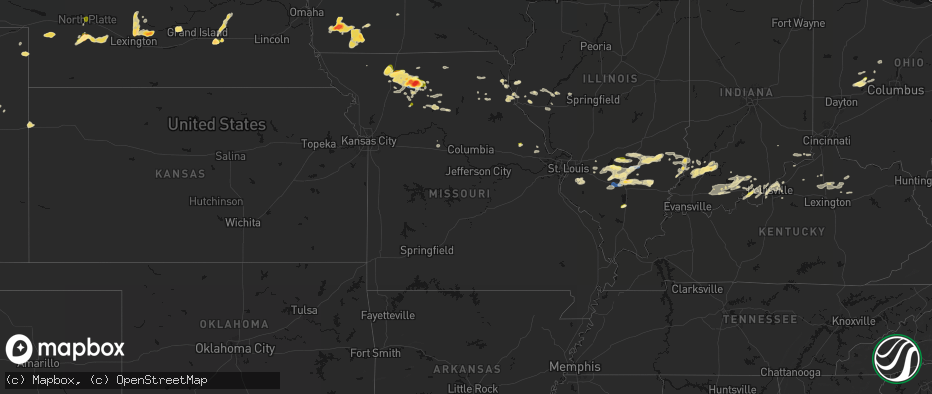 Hail map in Missouri on May 16, 2026