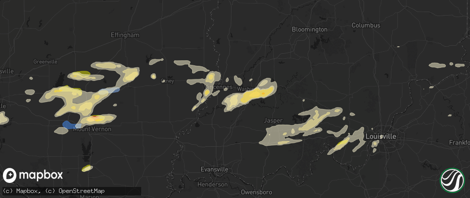Hail map in Monroe City, IN on May 16, 2026