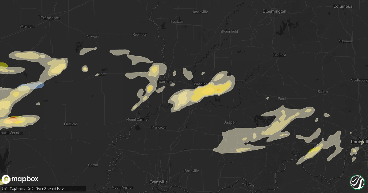 Hail map in Monroe City, IN on May 16, 2026