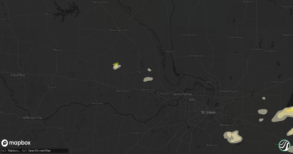 Hail map in Moscow Mills, MO on May 16, 2026