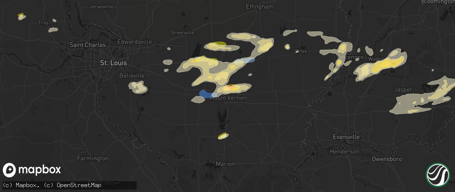 Hail map in Mount Vernon, IL on May 16, 2026