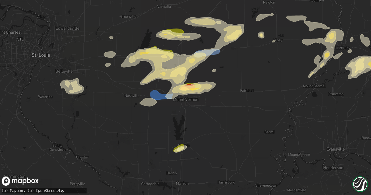 Hail map in Mount Vernon, IL on May 16, 2026