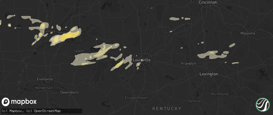 Hail map in New Albany, IN on May 16, 2026