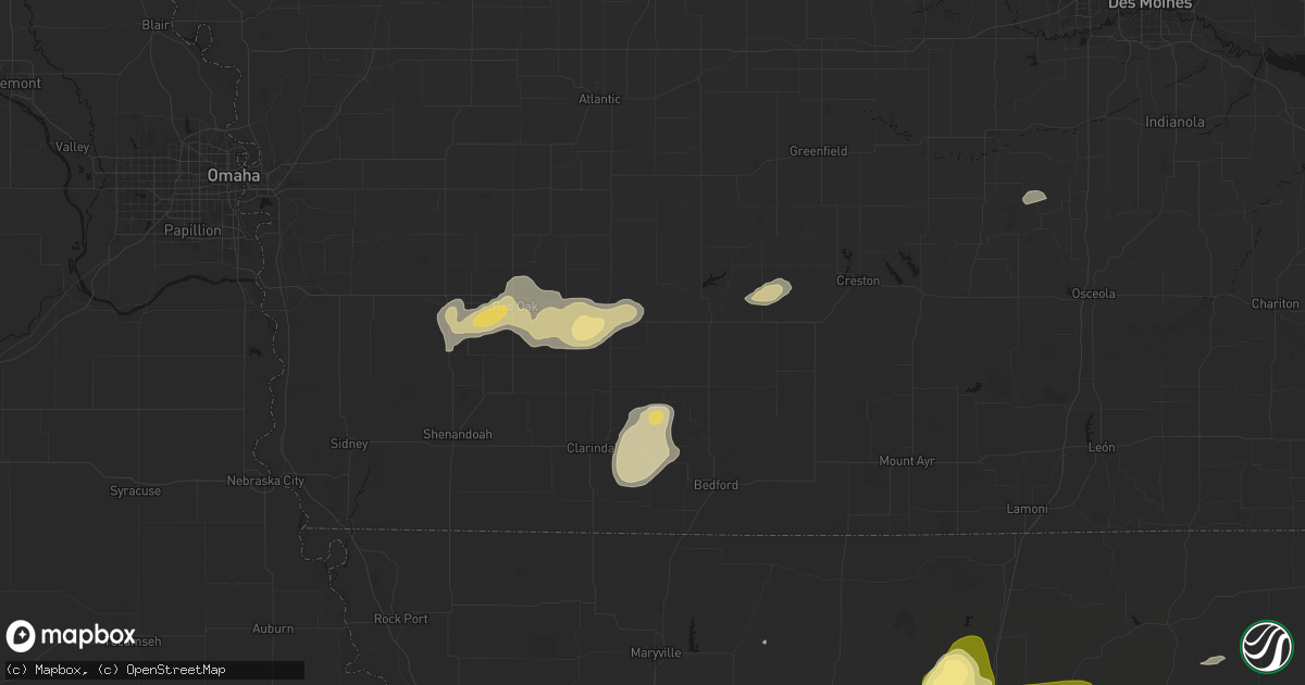 Hail map in Nodaway, IA on May 16, 2026