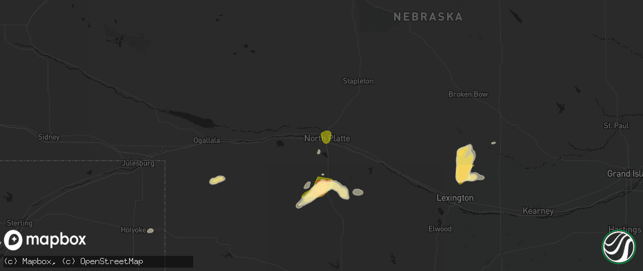 Hail map in North Platte, NE on May 16, 2026