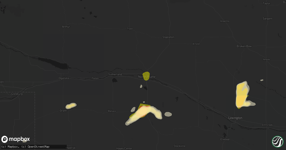 Hail map in North Platte, NE on May 16, 2026