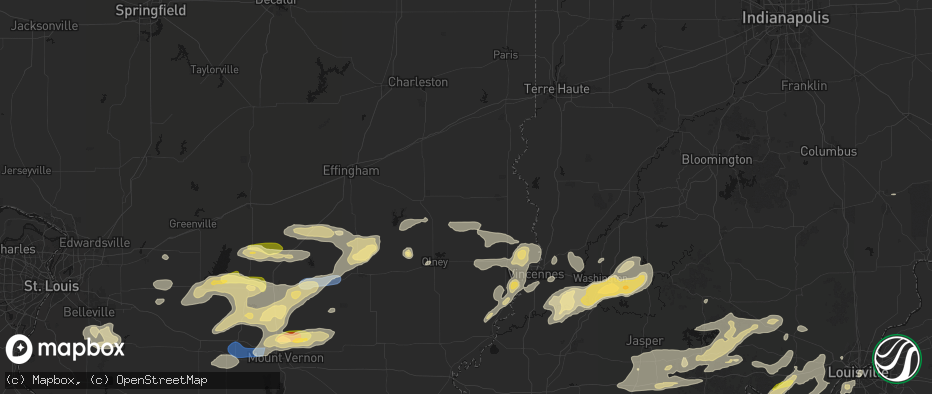 Hail map in Oblong, IL on May 16, 2026