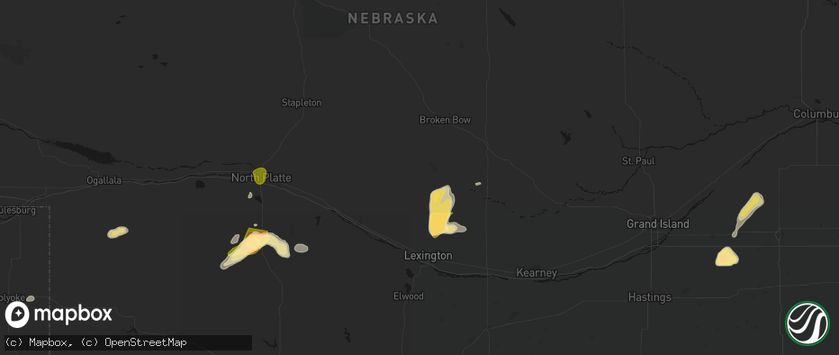 Hail map in Oconto, NE on May 16, 2026