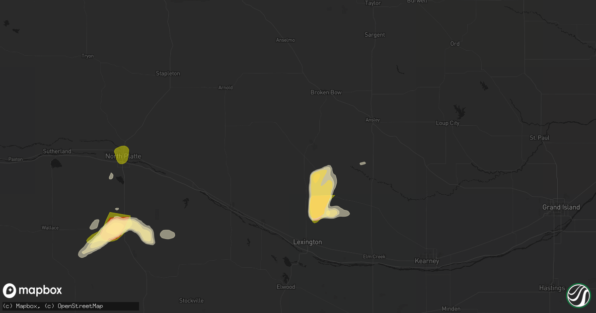 Hail map in Oconto, NE on May 16, 2026
