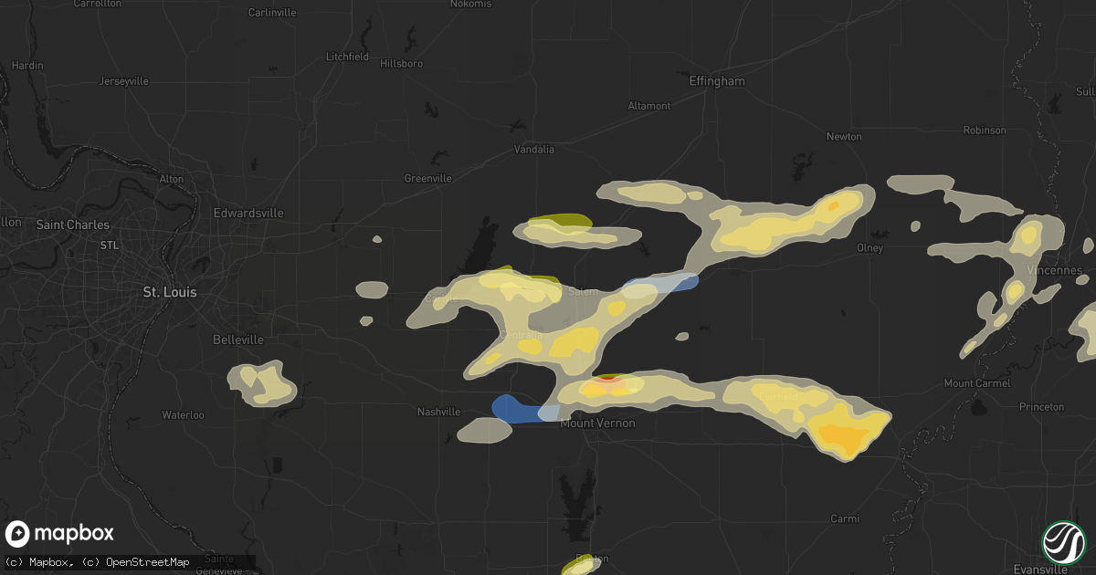 Hail map in Odin, IL on May 16, 2026