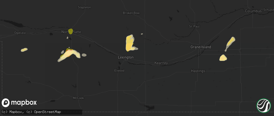 Hail map in Overton, NE on May 16, 2026
