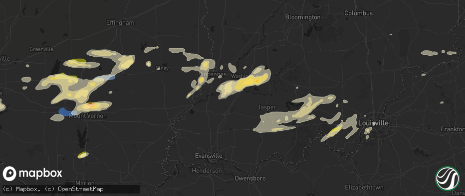 Hail map in Petersburg, IN on May 16, 2026