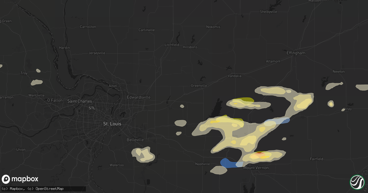Hail map in Pocahontas, IL on May 16, 2026
