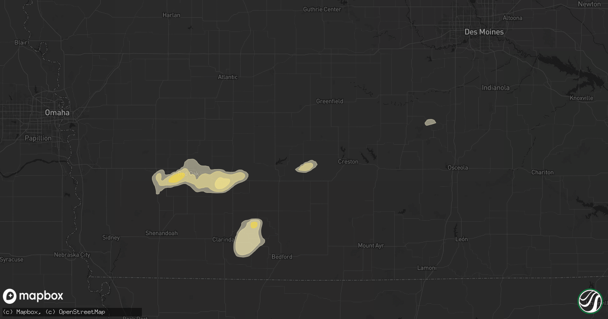 Hail map in Prescott, IA on May 16, 2026
