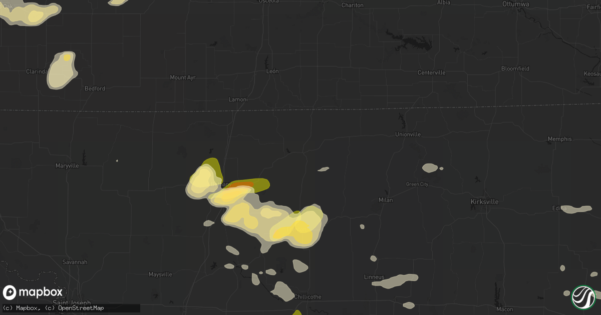 Hail map in Princeton, MO on May 16, 2026
