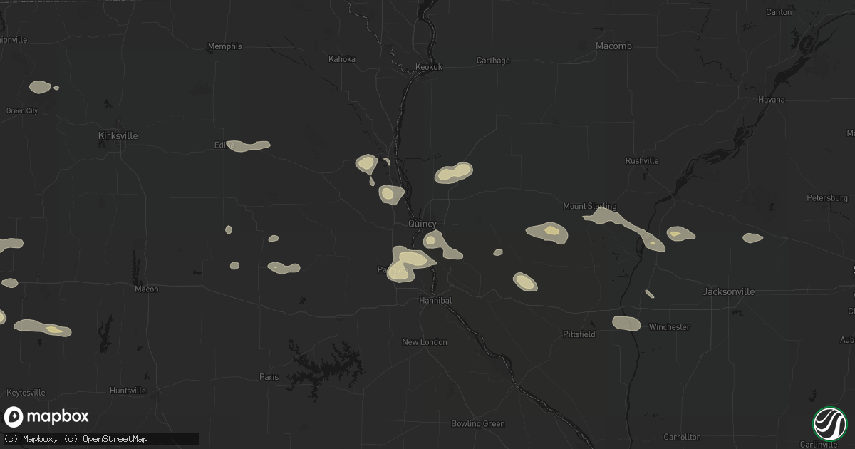 Hail map in Quincy, IL on May 16, 2026