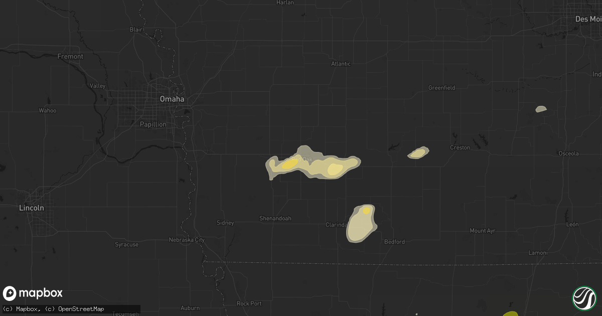 Hail map in Red Oak, IA on May 16, 2026
