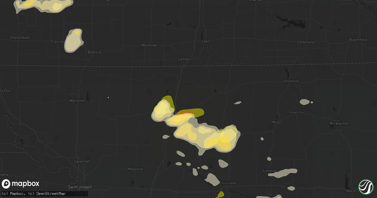 Hail map in Ridgeway, MO on May 16, 2026