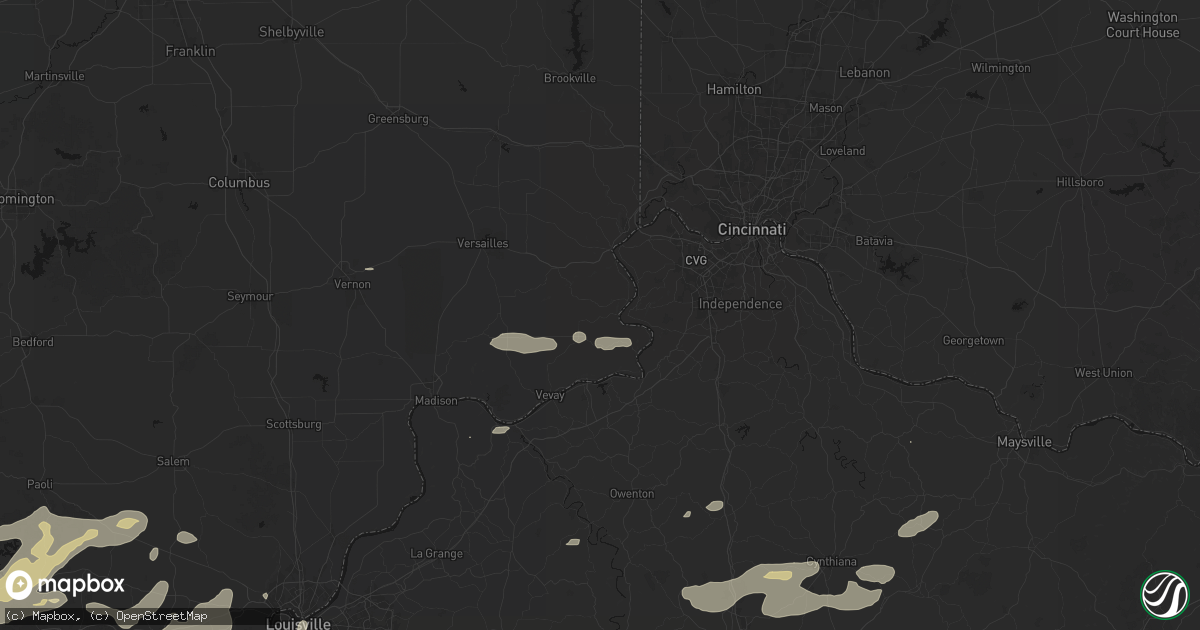 Hail map in Rising Sun, IN on May 16, 2026