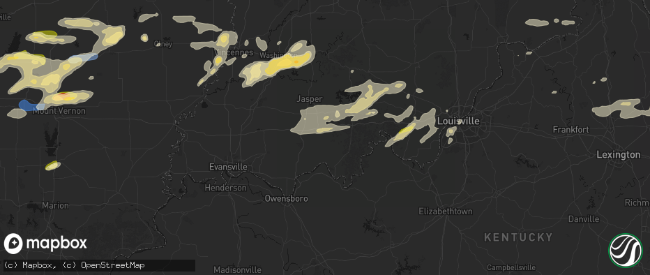 Hail map in Saint Meinrad, IN on May 16, 2026