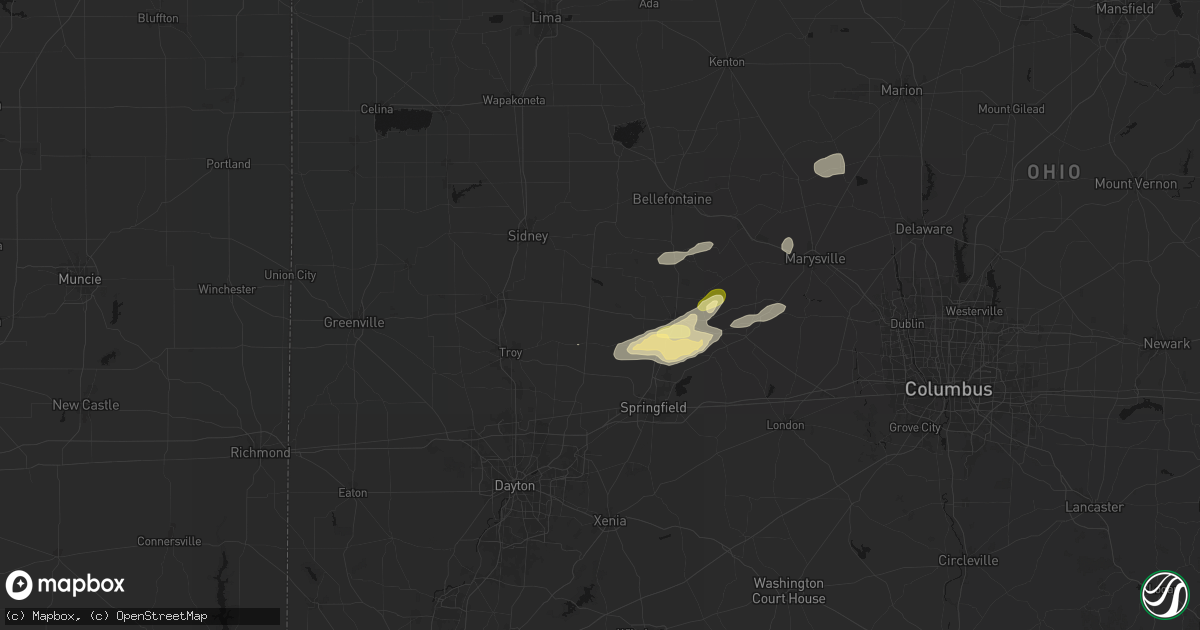 Hail map in Saint Paris, OH on May 16, 2026