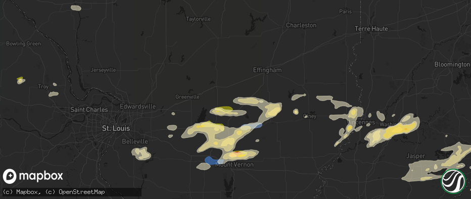 Hail map in Saint Peter, IL on May 16, 2026