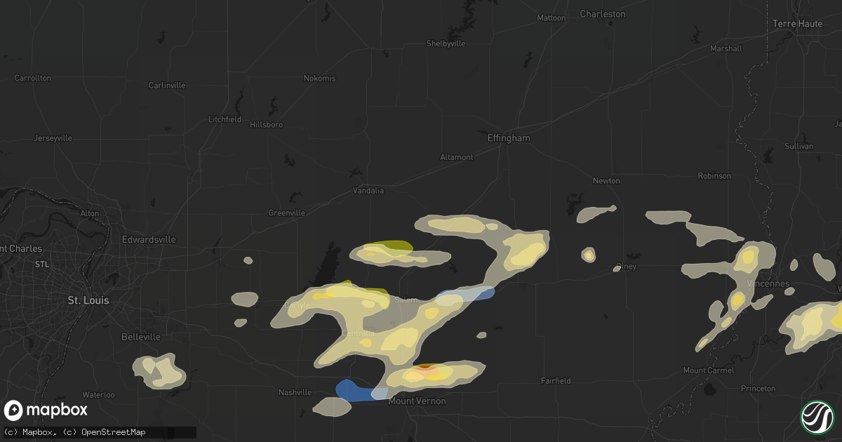 Hail map in Saint Peter, IL on May 16, 2026