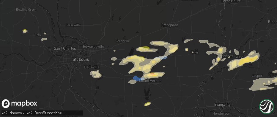 Hail map in Sandoval, IL on May 16, 2026
