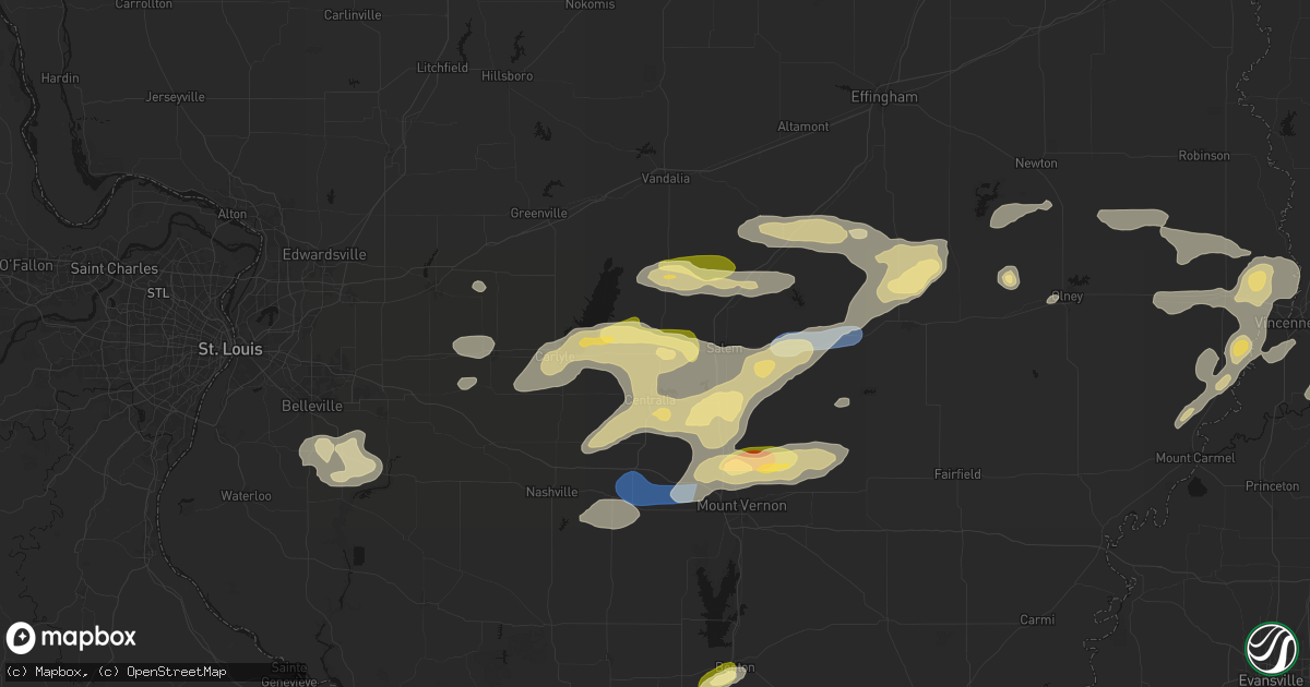 Hail map in Sandoval, IL on May 16, 2026