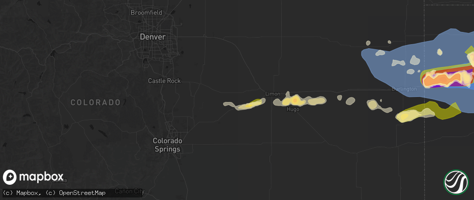 Hail map in Simla, CO on May 16, 2026
