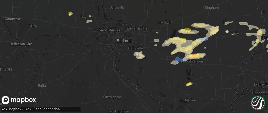 Hail map in Smithton, IL on May 16, 2026