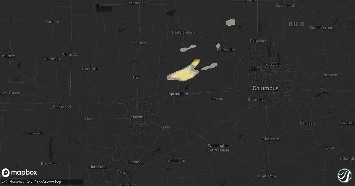Hail map in Springfield, OH on May 16, 2026