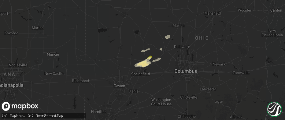 Hail map in Urbana, OH on May 16, 2026