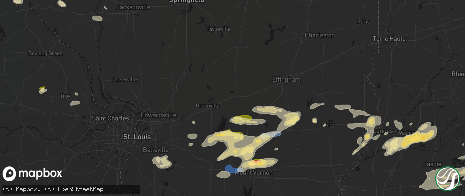 Hail map in Vandalia, IL on May 16, 2026