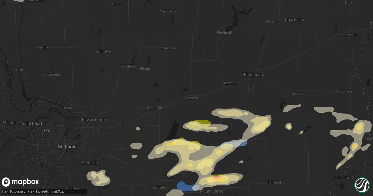 Hail map in Vandalia, IL on May 16, 2026