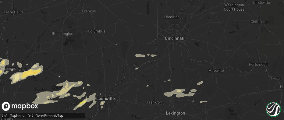 Hail map in Vevay, IN on May 16, 2026