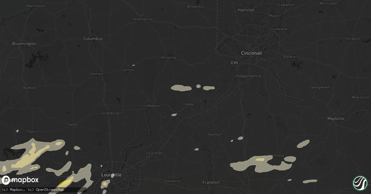 Hail map in Vevay, IN on May 16, 2026