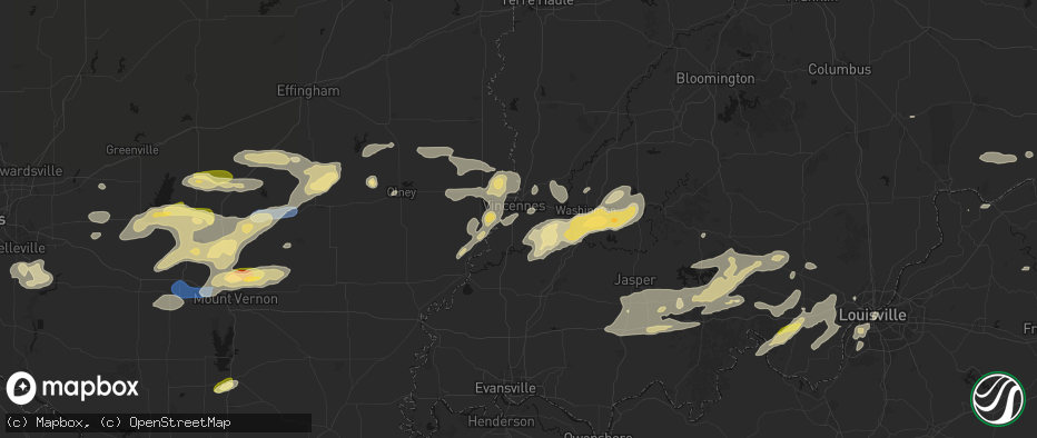 Hail map in Vincennes, IN on May 16, 2026