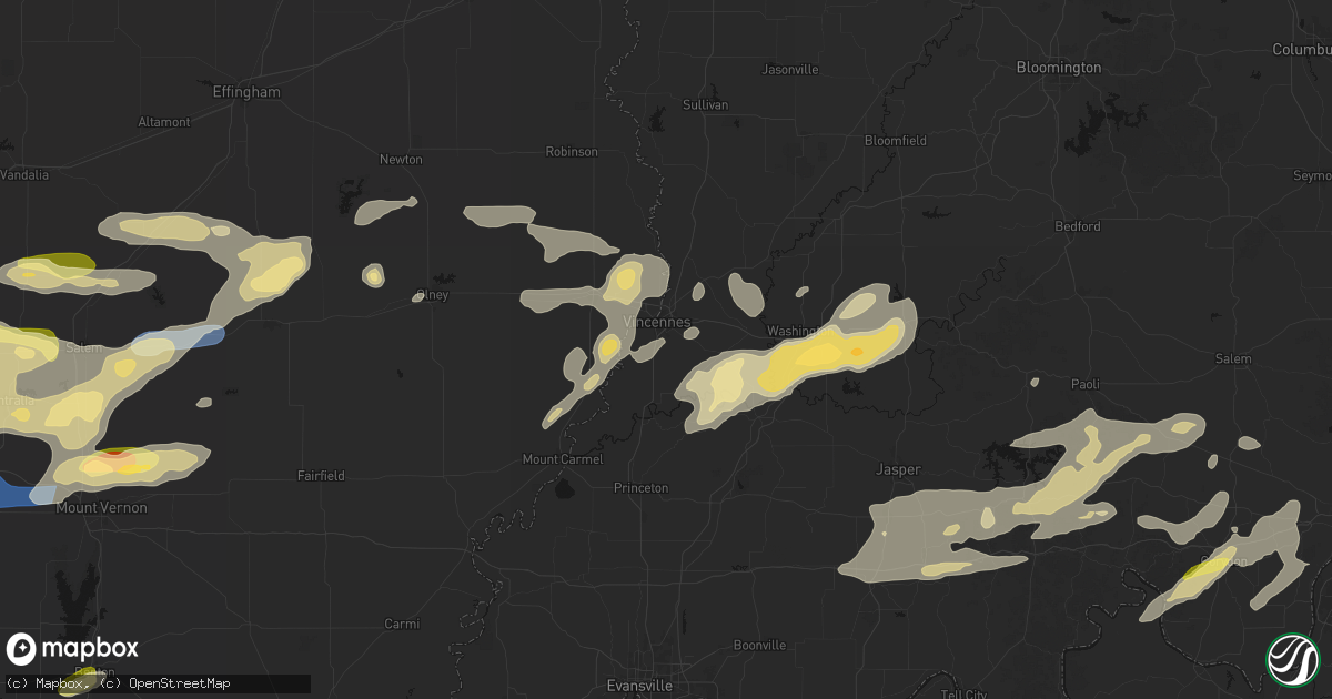 Hail map in Vincennes, IN on May 16, 2026