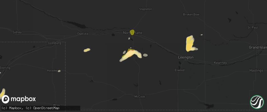 Hail map in Wellfleet, NE on May 16, 2026