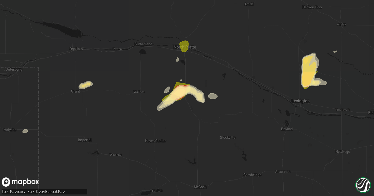 Hail map in Wellfleet, NE on May 16, 2026