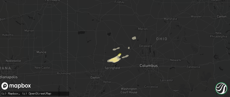 Hail map in West Liberty, OH on May 16, 2026