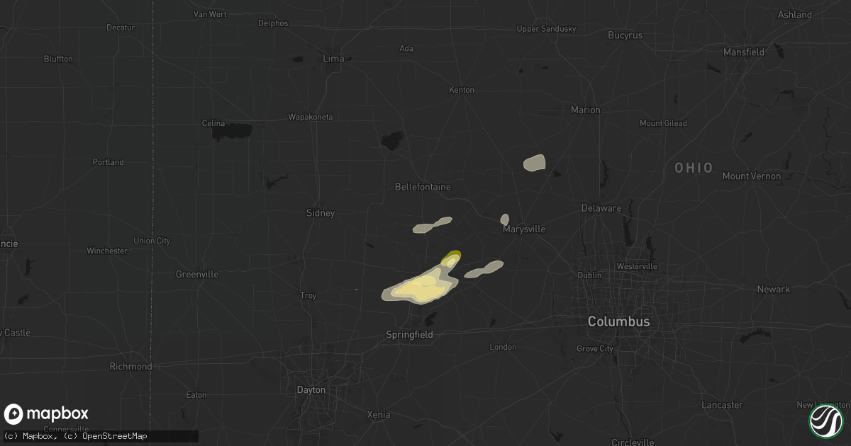 Hail map in West Liberty, OH on May 16, 2026
