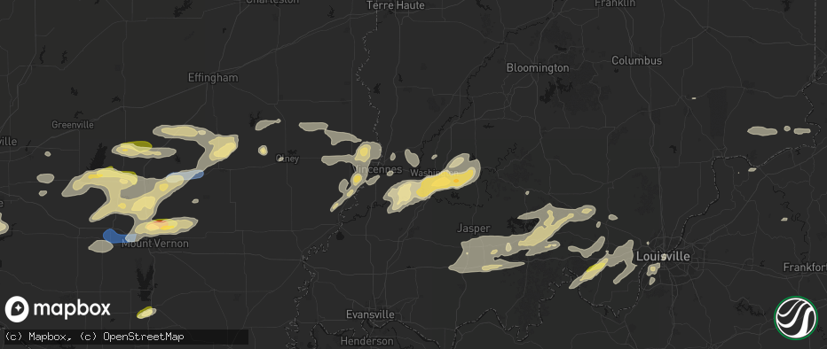 Hail map in Wheatland, IN on May 16, 2026