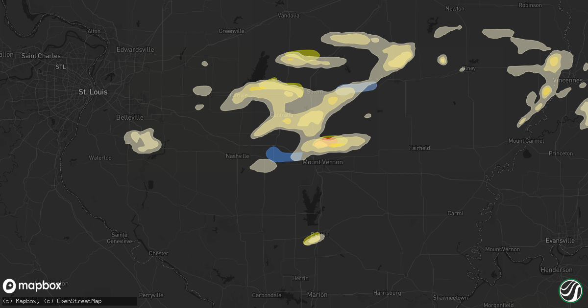 Hail map in Woodlawn, IL on May 16, 2026