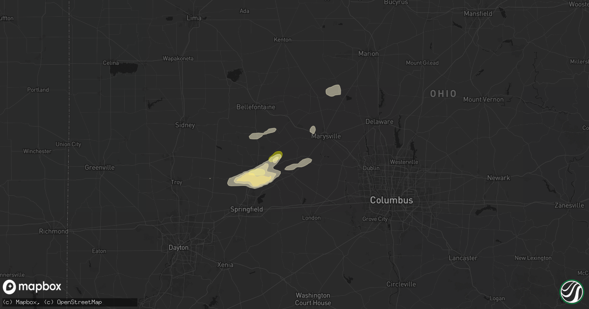 Hail map in Woodstock, OH on May 16, 2026