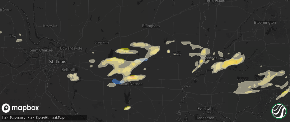 Hail map in Xenia, IL on May 16, 2026