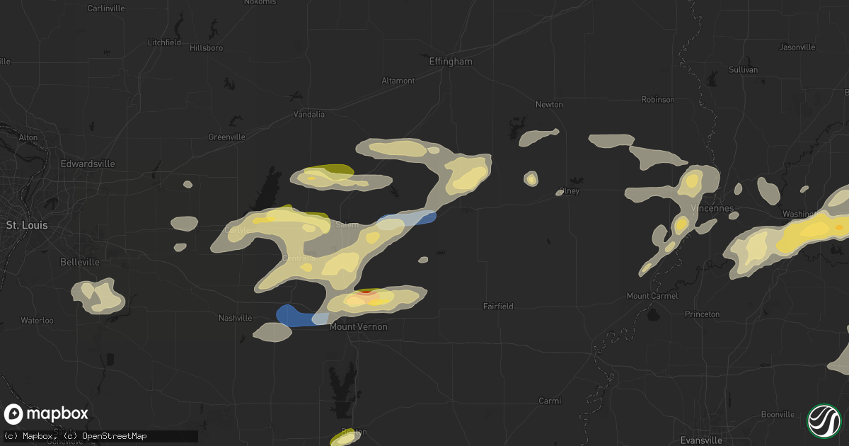 Hail map in Xenia, IL on May 16, 2026